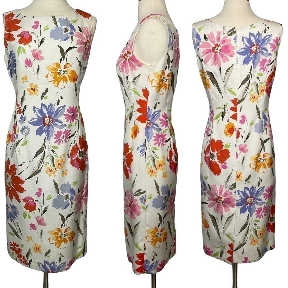 Worth White/Multi Colored Silk Floral Sheath Sleeveless Dress Size 6